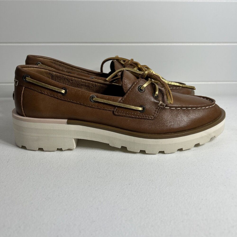 Sperry Women's Shoes Size 9 M Brown Gold Laces Chunky Boat 2-Eye